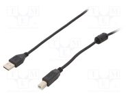 Cable; USB 2.0; USB A plug,USB B plug; gold-plated; 1.8m; black 