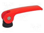 Lever; clamping; Thread len: 10mm; Lever length: 63mm; Body: red ELESA+GANTER