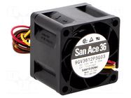 Fan: DC; axial; 12VDC; 36x36x28mm; 24m3/h; 52dBA; ball; 14000rpm SANYO DENKI