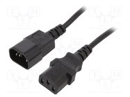 Cable; 3x0.5mm2; IEC C13 female,IEC C14 male; PVC; 1.8m; black; 6A 