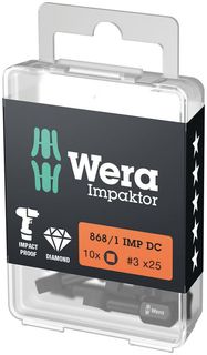 868/1 IMP DC DIY Impaktor square head socket bits, 10 x # 3x25, Wera