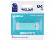 Pendrive; USB 3.2; 64GB; R: 60MB/s; W: 20MB/s; mint; USB A GOODRAM