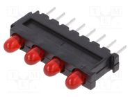 LED; in housing; 2.8mm; No.of diodes: 4; red; 20mA; 60°; 15÷30mcd 