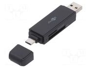 Card reader: memory; USB A plug,USB C plug; USB 3.0; PnP; black GOOBAY