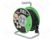 Extension lead; 3x1.5mm2; reel; Sockets: 4; PVC; black; 40m; 16A KEL