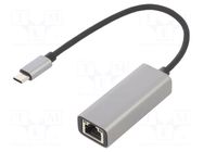 USB to Ethernet adapter; USB 3.0; black; RJ45 socket,USB C plug AKYGA