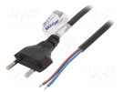Cable; 2x0.5mm2; CEE 7/16 (C) plug,wires; PVC; 1.5m; flat; black AKYGA