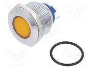 Indicator: LED; flat; yellow; 12VDC; 12VAC; Ø22mm; brass 