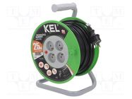 Extension lead; 3x1.5mm2; reel; Sockets: 4; PVC; black; 20m; 16A KEL