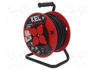 Extension lead; 3x1.5mm2; reel; Sockets: 4; rubber; black; 50m; 16A KEL