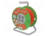 Extension lead; 3x1.5mm2; reel,Schuko; Sockets: 4; PVC; orange; 50m PLASTROL