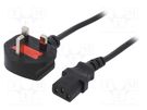 Cable; 3x0.5mm2; BS 1363 (G) plug,IEC C13 female; PVC; 1.8m; 5A GEMBIRD