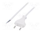 Cable; 2x0.5mm2; CEE 7/16 (C) plug,wires; PVC; 1.6m; white; 2.5A ESPE