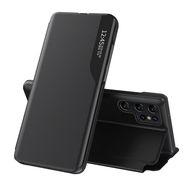 Eco Leather View Case elegant case with a flip cover and stand function for Samsung Galaxy S22 Ultra black, Hurtel