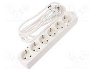 Extension lead; 3x1.5mm2; Schuko; Sockets: 6; white; 3m; 16A PLASTROL