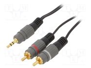 Cable; Jack 3.5mm 3pin plug,RCA plug x2; 1.5m; black GEMBIRD