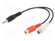 Cable; Jack 3.5mm 3pin plug,RCA socket x2; 0.2m; black; PVC GEMBIRD