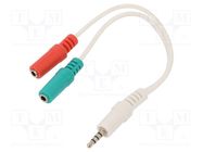 Cable; Jack 3,5mm 4pin plug,Jack 3.5mm socket x2; 0.2m; white 