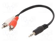 Cable; Jack 3.5mm 3pin plug,RCA plug x2; 0.2m; black; PVC GEMBIRD