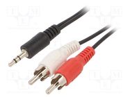 Cable; Jack 3.5mm 3pin plug,RCA plug x2; 2.5m; black; PVC GEMBIRD