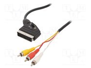 Cable; RCA plug x3,SCART plug; 1.8m; black GEMBIRD