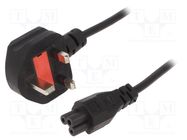 Cable; 3x0.75mm2; BS 1363 (G) plug,IEC C5 female; PVC; 1.8m; 13A 