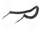 Cable: telephone; coiled; RJ10 plug,both sides; black; 2m GEMBIRD