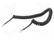 Cable: telephone; coiled; RJ10 plug,both sides; black; 2m 