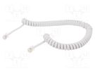 Cable: telephone; coiled; RJ10 plug,both sides; white; 2m GEMBIRD