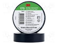 Tape: electrical insulating; W: 19mm; L: 20m; Thk: 0.178mm; black 3M