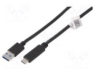 Cable; USB 3.0; USB A socket,USB C plug; 1.8m 