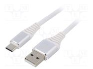 Cable; USB 2.0; USB A plug,USB C plug; gold-plated; 2m; white GEMBIRD