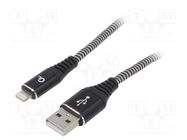 Cable; USB 2.0; Apple Lightning plug,USB A plug; gold-plated; 2m GEMBIRD