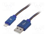 Cable; USB 2.0; Apple Lightning plug,USB A plug; gold-plated; 1m GEMBIRD