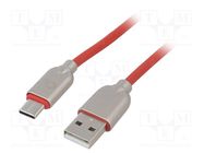 Cable; USB 2.0; USB A plug,USB C plug; gold-plated; 1m; red GEMBIRD