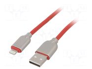 Cable; USB 2.0; Apple Lightning plug,USB A plug; 1m; red; rubber GEMBIRD