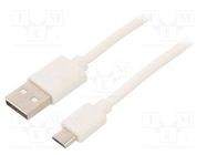 Cable; USB 2.0; USB A plug,USB B micro plug; 0.5m; white 