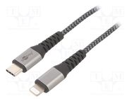 Cable; USB 2.0; Apple Lightning plug,USB C plug; 1m; black; 87W 