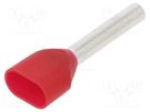 Tip: bootlace ferrule; insulated,double; 1mm2; 12mm; tinned; red WAGO