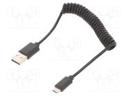Cable; coiled,USB 2.0; USB A plug,USB B micro plug; gold-plated GEMBIRD