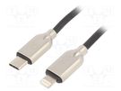 Cable; USB 2.0; Apple Lightning plug,USB C plug; 1m; black; 18W GEMBIRD