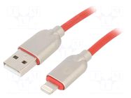 Cable; USB 2.0; Apple Lightning plug,USB A plug; 2m; red; rubber GEMBIRD