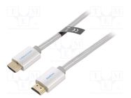 Cable; HDMI 2.0; HDMI plug,both sides; PVC; textile; 1m; silver VENTION