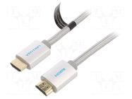 Cable; HDMI plug,both sides; PVC; textile; 3m; silver; HDMI 2.0 VENTION