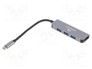 Hub USB; USB A socket x3,USB C plug; USB 3.2; PnP; grey; 5Gbps GEMBIRD