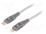 Cable; USB 2.0; Apple Lightning plug,USB C plug; 1m; white-grey GEMBIRD