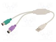 Adapter; USB 2.0; PS/2 socket x2,USB A plug; 0.3m; white; white GEMBIRD