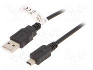 Cable; USB 2.0; USB A plug,USB B mini plug; 1m; black Goobay