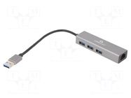 Hub USB; RJ45 socket,USB A socket x3,USB A plug; USB 3.0; PnP GEMBIRD