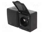Connector: AC supply; socket; 2P+PE; 250VAC; 16A; black; wall mount PAWBOL